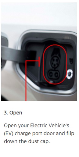 Open your electric vehicle's charge port and flip down the dust cap.