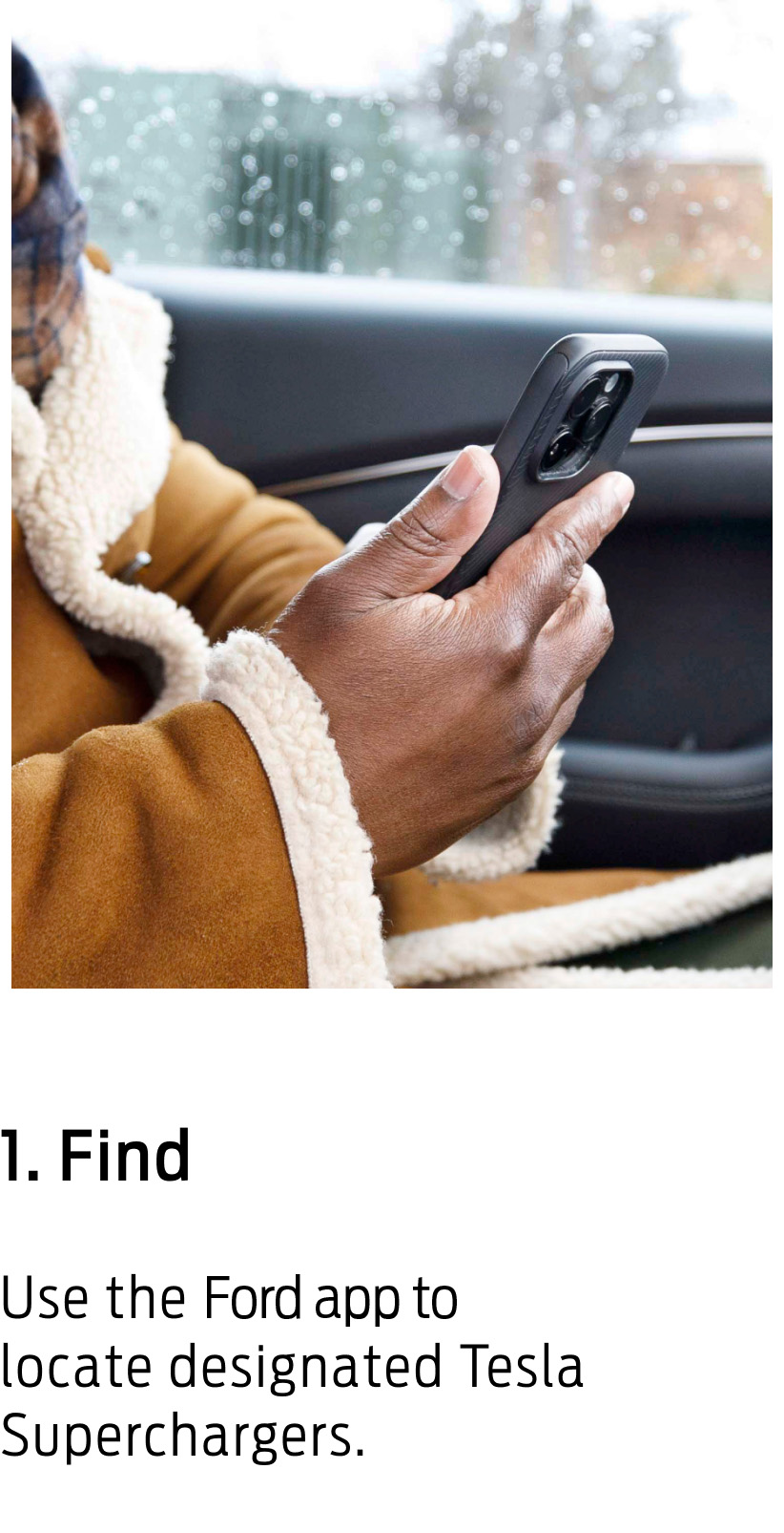 Use the Ford app to locate designated Tesla Superchargers