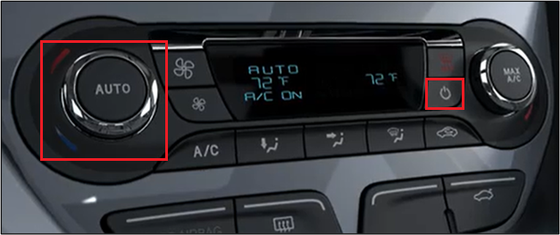 Power button and Auto knob shown on Escape/Focus/C-Max vehicle with automatic climate controls
