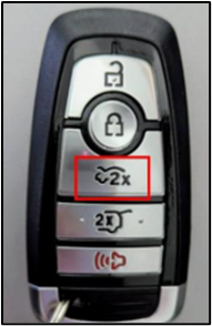 2025 Mustang Mach-E key fob with the button to open frunk emphasized in a red box.