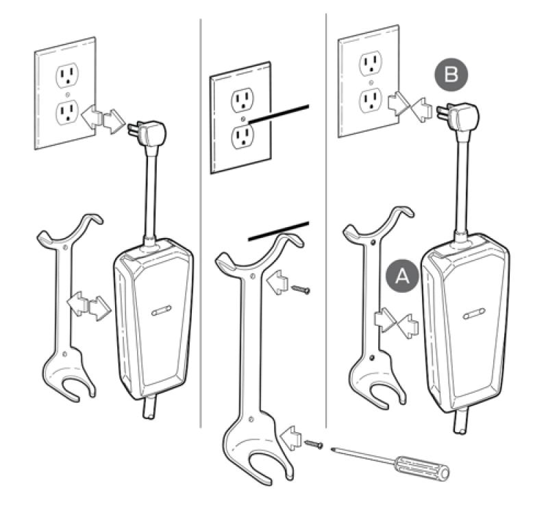Technical drawing of proper charging bracket installation.