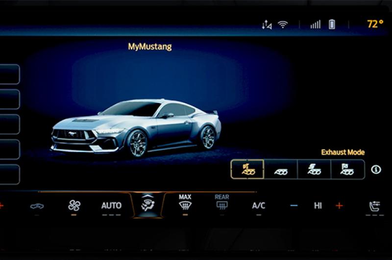 A Mustang® in-vehicle screen displaying Quiet Exhaust Mode information