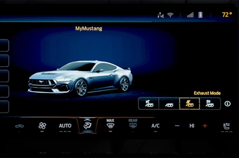 A Mustang® in-vehicle screen displaying Sport Exhaust Mode information