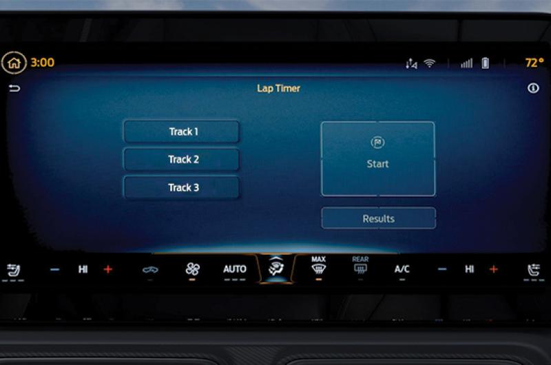 A Mustang® in-vehicle screen displaying Lap Timer information