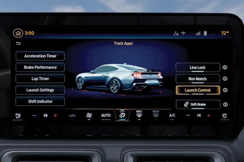 A Mustang® in-vehicle screen displaying Launch Control information