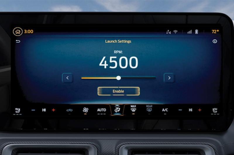 A Mustang® in-vehicle screen displaying Launch Settings information