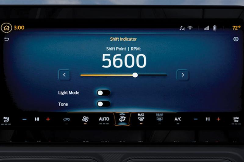 A Mustang® in-vehicle screen displaying Shift Indicator information