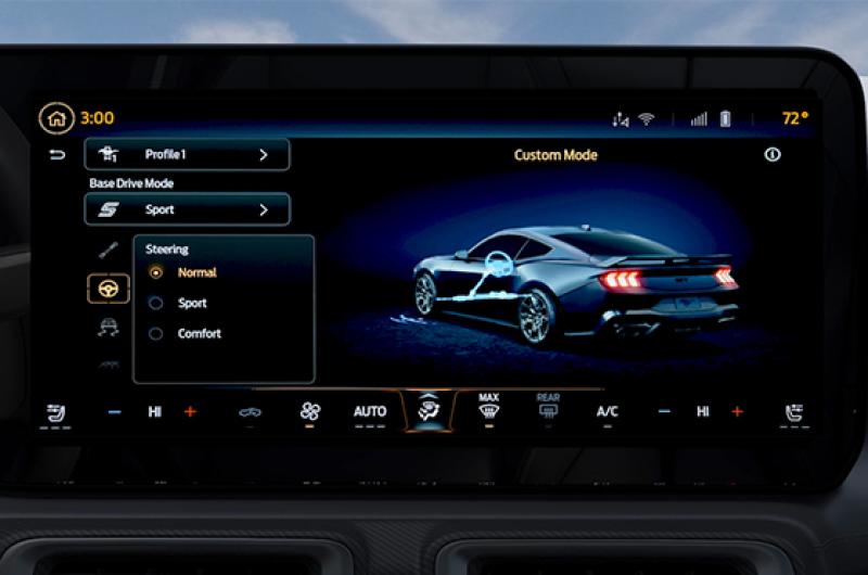 A Mustang® in-vehicle screen displaying Normal Steering Mode information