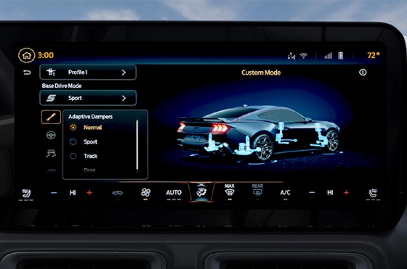 A Mustang® in-vehicle screen displaying Normal Suspension Mode information