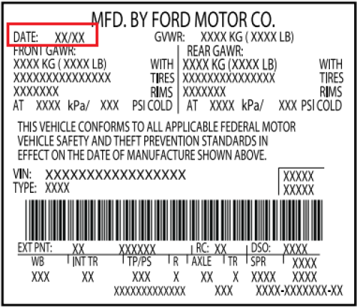Sample door jamb label with DATE (build date) highlighted.