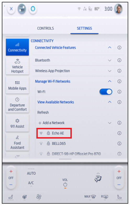 SYNC 4A Settings screen with Network and Lock highlighted