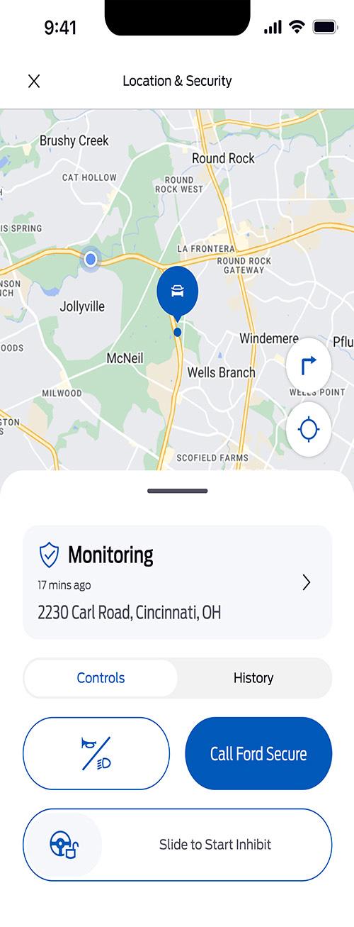 A phone screen showing a map and where to swipe to activate Start Inhibit.