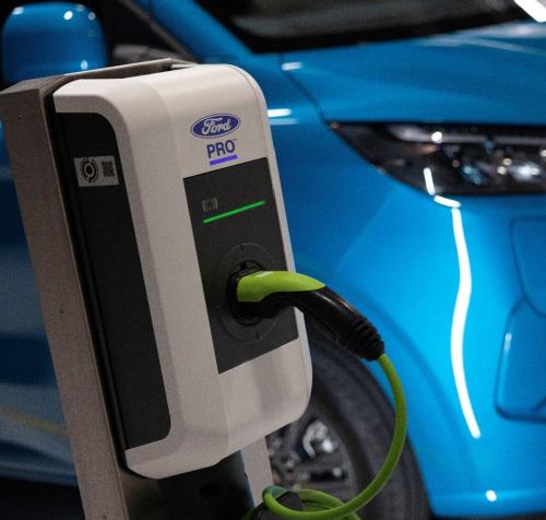 A close up image showing Ford Pro KEBA P30 charger