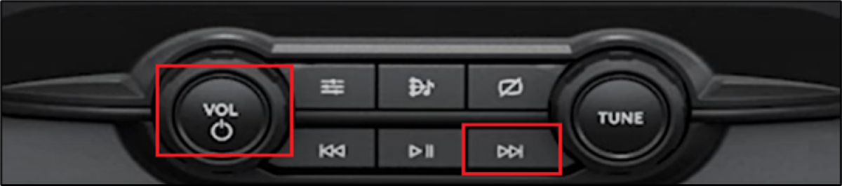 Entertainment Center with Power button and Seek Right button highlighted.