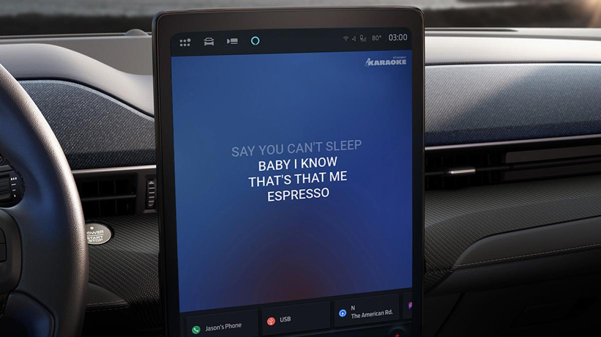 Karaoke lyrics display on the center touchscreen of the Mach-E® SUV.