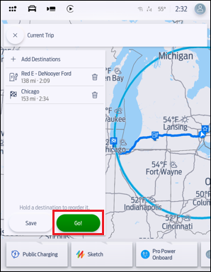 Connected Navigation trip preview with a red box around the Go button.