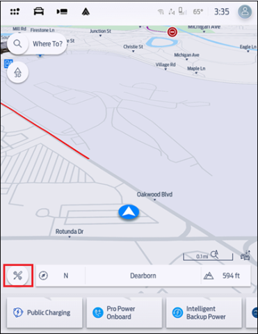 Connect Navigation on SYNC 4A. A red box surrounds the Tools icons.