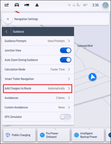Connect Navigation Guidance Menu. A red box surrounds Add Chargers to Route.
