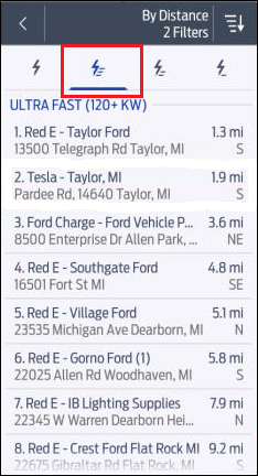 A list of Ultra Fast Chargers on Connected Navigation.