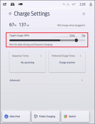 SYNC 4A Target Charge Slider in Charge Settings