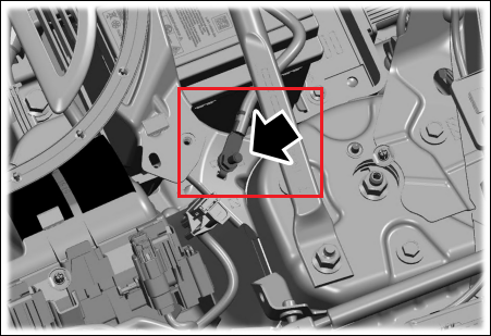 A schematic representation of the Mustang Mach-E 12V negative ground post.