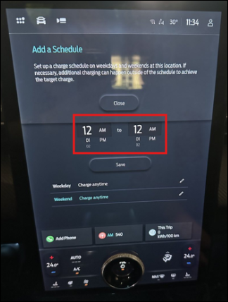 Schedule Charge Times - In-Vehicle Screen