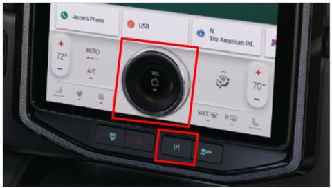 SYNC 4A Power and Seek Right buttons emphasized in a red box.
