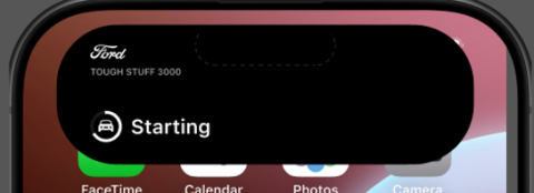 Ford TOUGHSTUFF3000 with the status "Starting" on an iPhone Dynamic Island